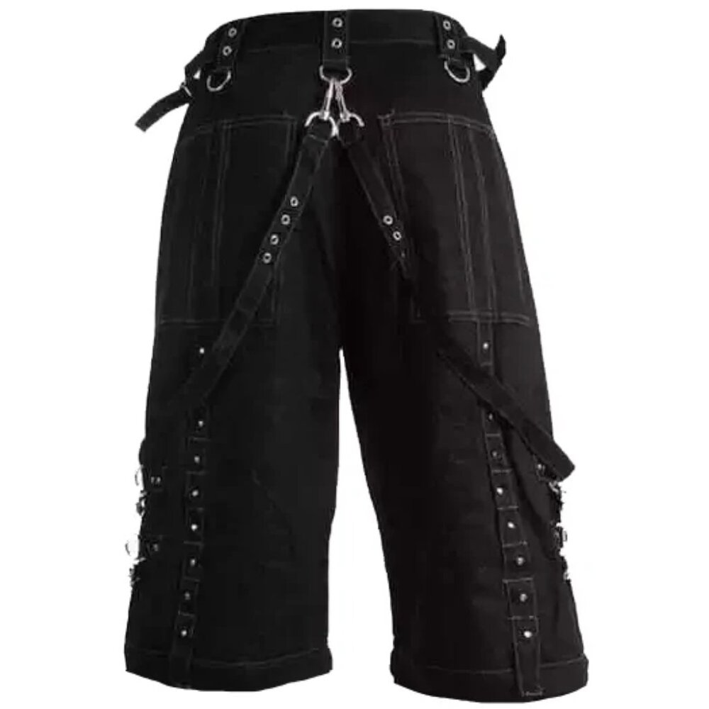 Men Handmade Gothic Bondage Grey Thread Cyber Punk Shorts Metal Studs Shorts - Picture 6 of 7